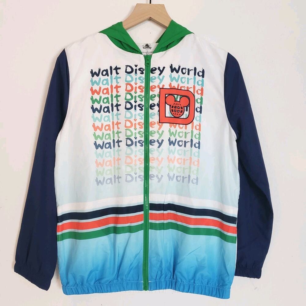 Walt Disney World Youth SIZE L Hooded Windbreaker Full Zip Jacket Colorful